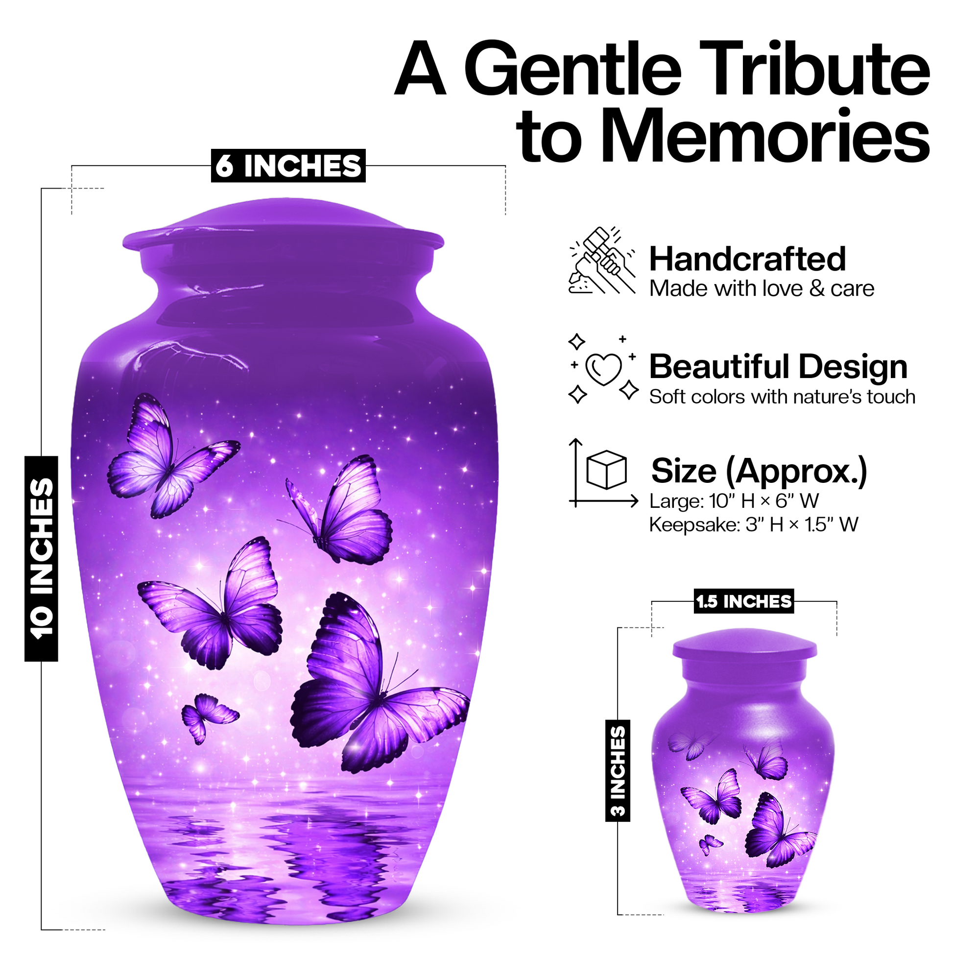 Purple Butterfly Memorial Urn for Ashes, Custom Butterfly Cremation Urn