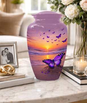 Purple Butterfly Urn for Mom – Beach Sunset Keepsake Urns for Human  Ashes