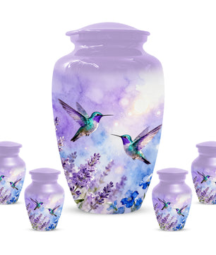 Hummingbird Lavender Adult Urn for Human Ashes | Floral Bird Cremation Urn for Women & Mom