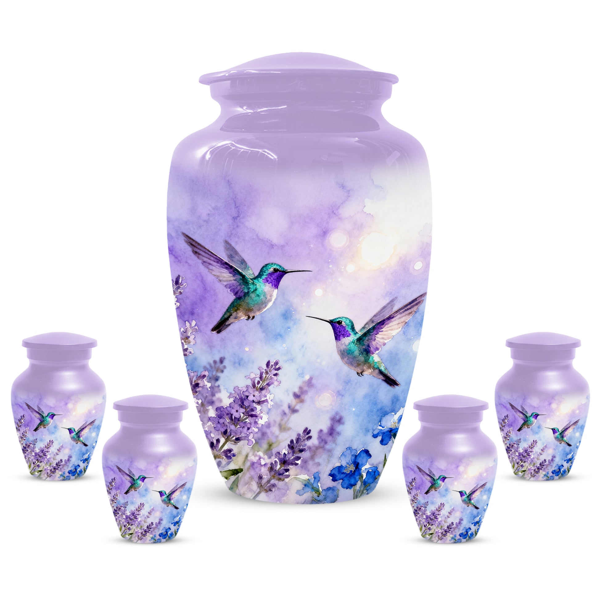 Hummingbird Lavender Adult Urn for Human Ashes | Floral Bird Cremation Urn for Women & Mom