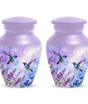 Hummingbird Lavender Adult Urn for Human Ashes | Floral Bird Cremation Urn for Women & Mom