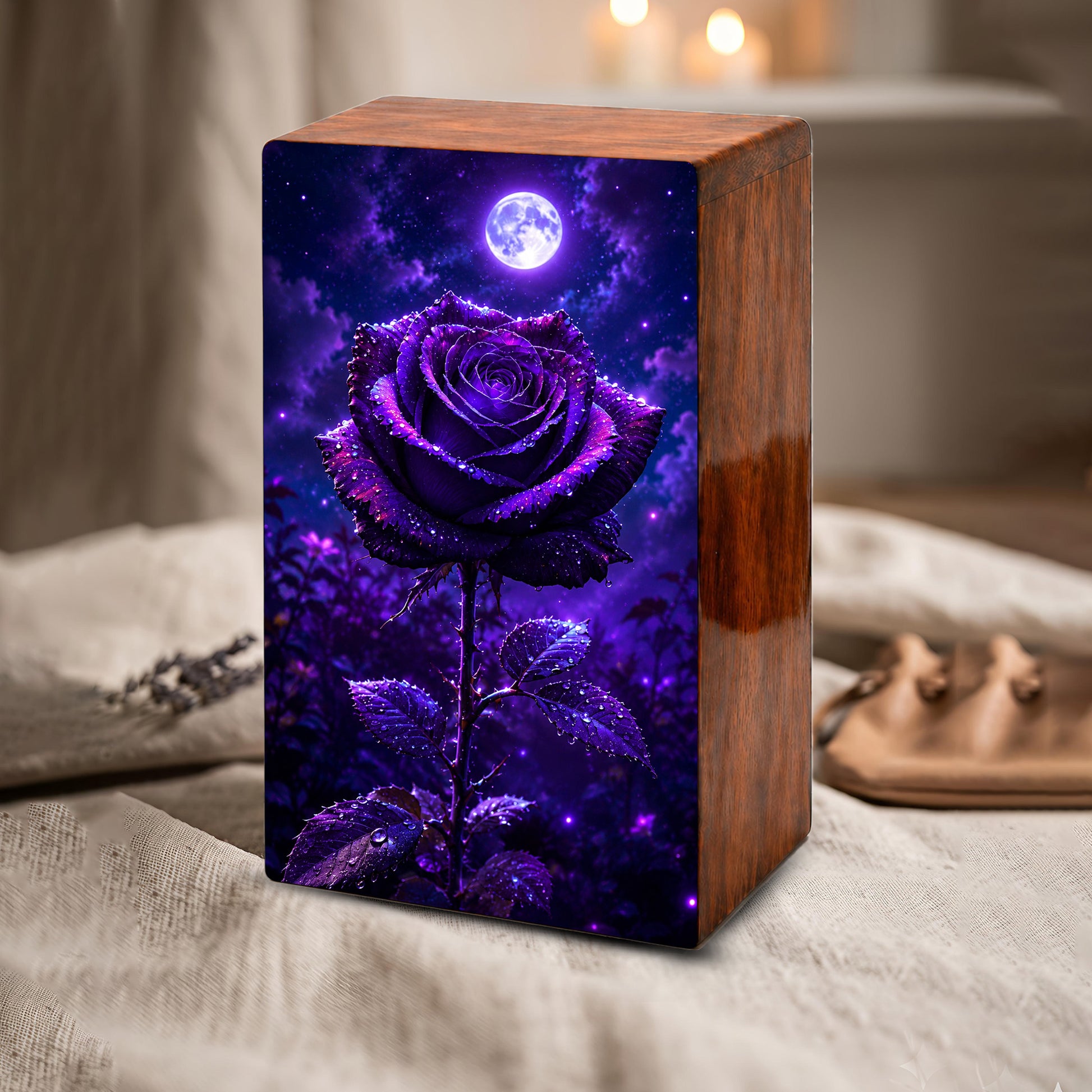 Purple Rose Flower Urn For Female Ashes - Funeral Flower Cremation Urns Box