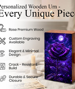 Purple Rose Flower Urn For Female Ashes - Funeral Flower Cremation Urns Box