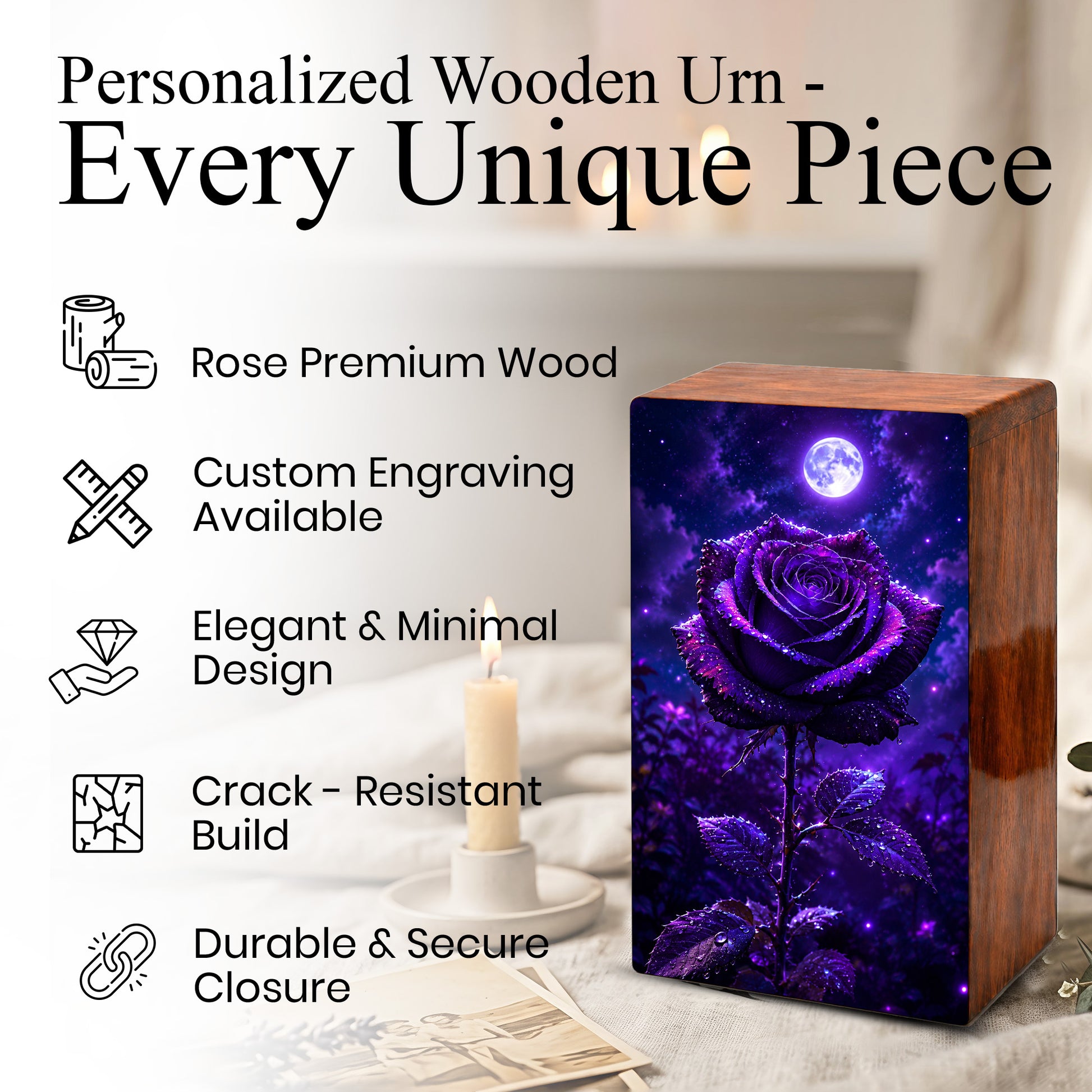 Purple Rose Flower Urn For Female Ashes - Funeral Flower Cremation Urns Box
