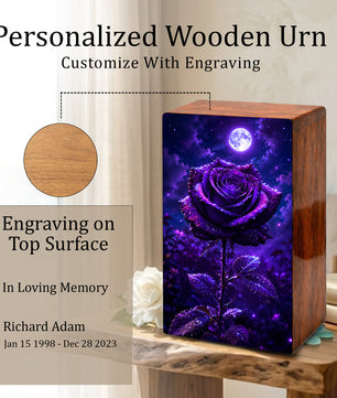 Purple Rose Flower Urn For Female Ashes - Funeral Flower Cremation Urns Box