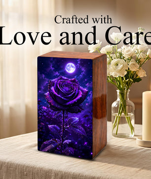 Purple Rose Flower Urn For Female Ashes - Funeral Flower Cremation Urns Box