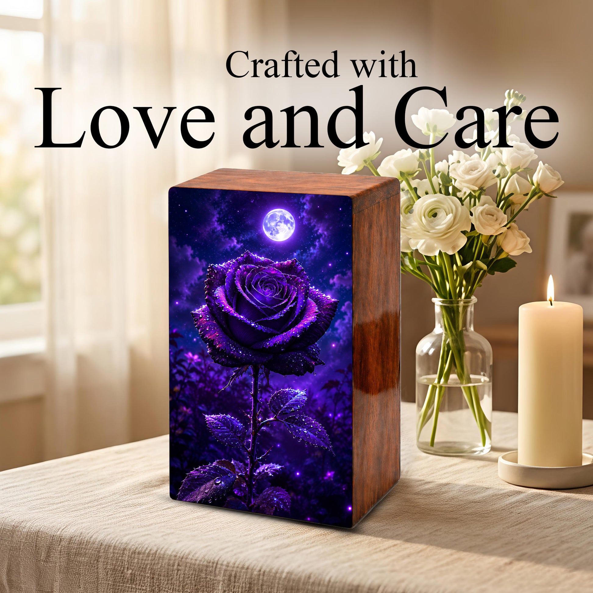 Purple Rose Flower Urn For Female Ashes - Funeral Flower Cremation Urns Box