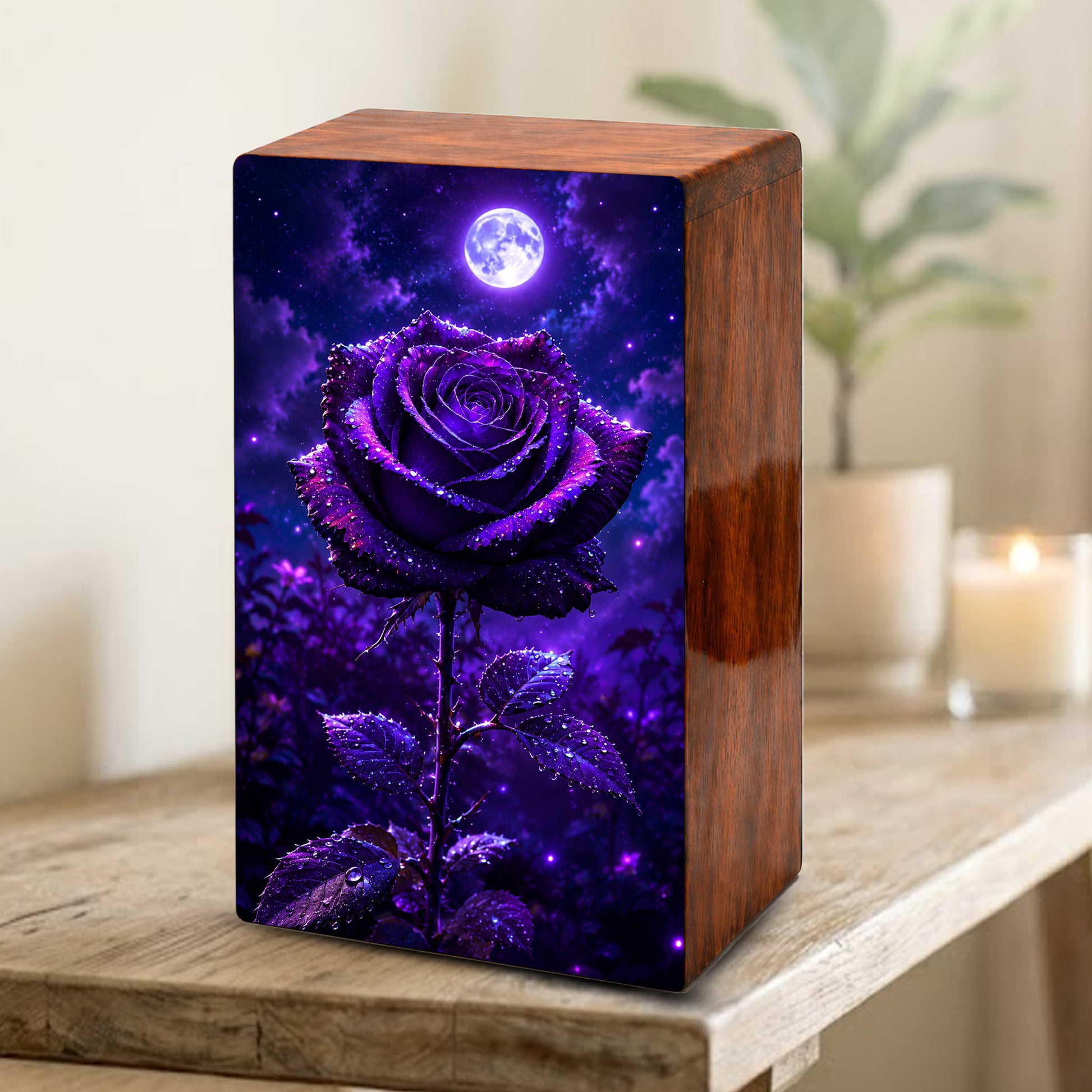 Purple Rose Flower Urn For Female Ashes - Funeral Flower Cremation Urns Box