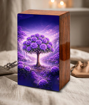 Purple Rose Flower Urn for Human Ashes - Floral Tree Memorial Keepsake Urn Box