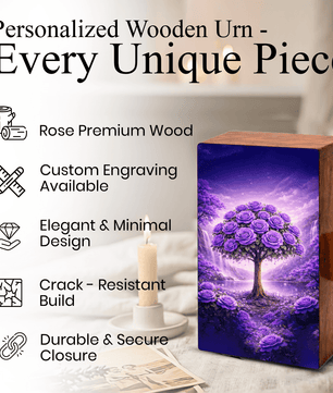 Purple Rose Flower Urn for Human Ashes - Floral Tree Memorial Keepsake Urn Box