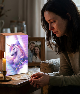 Purple Unicorn Urn for Ashes - Fairy Unicorn  Cremation Keepsake Urns Box