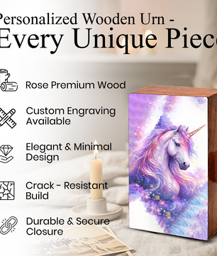 Purple Unicorn Urn for Ashes - Fairy Unicorn  Cremation Keepsake Urns Box