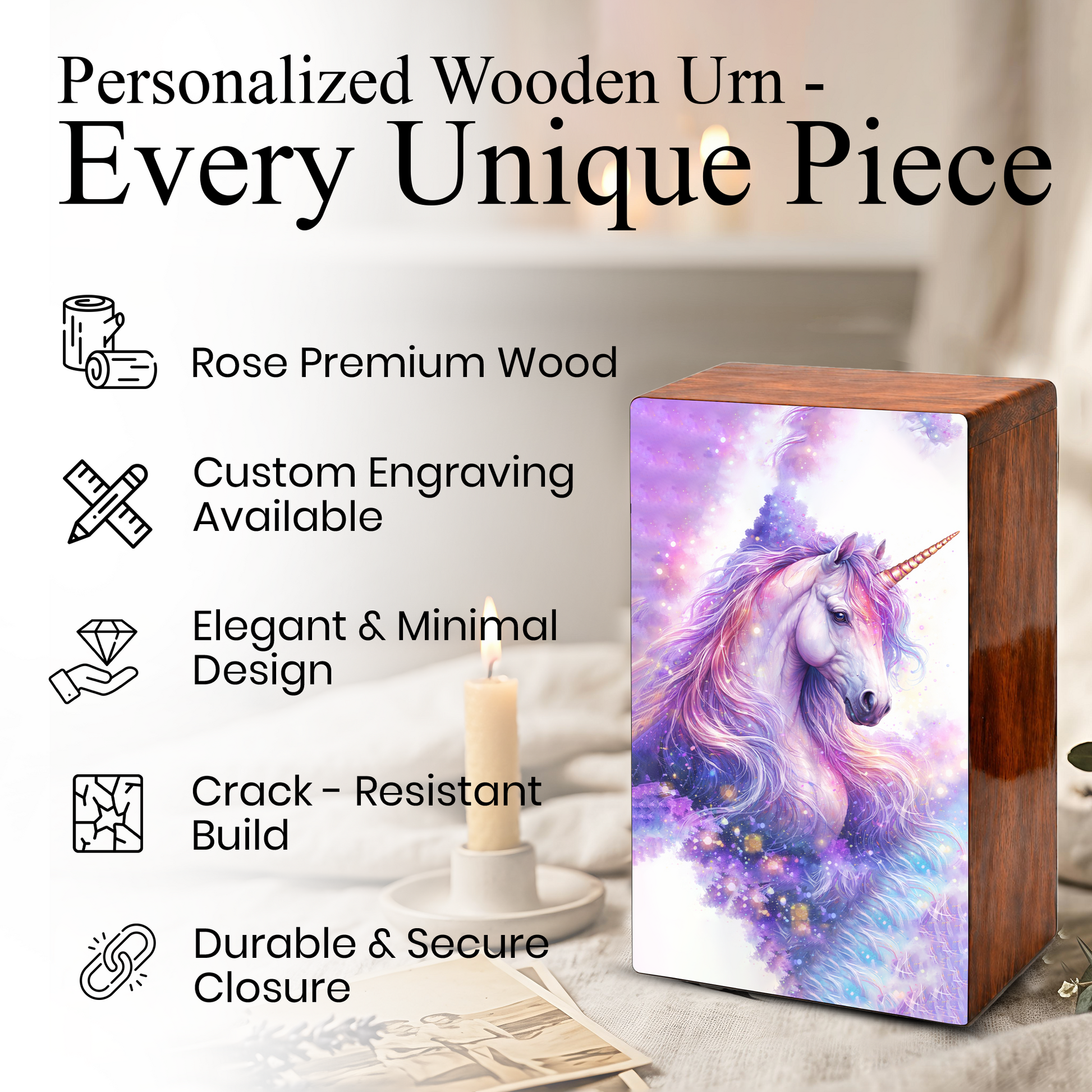 Purple Unicorn Urn for Ashes - Fairy Unicorn  Cremation Keepsake Urns Box