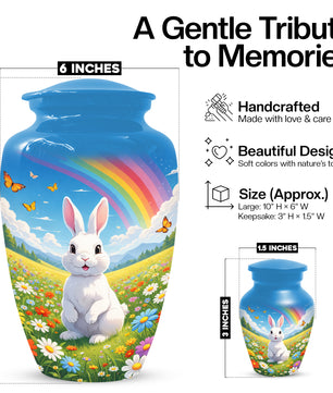 Personalized Bunny Rainbow Urn for Ashes – Custom Rabbit Cremation Urn, Adult Memorial Funeral Urn for Human Ashes