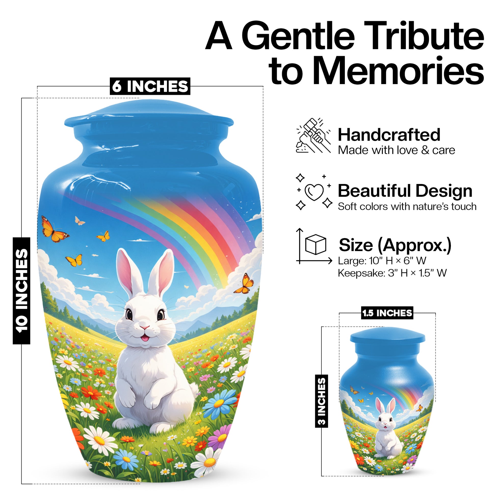 Personalized Bunny Rainbow Urn for Ashes – Custom Rabbit Cremation Urn, Adult Memorial Funeral Urn for Human Ashes