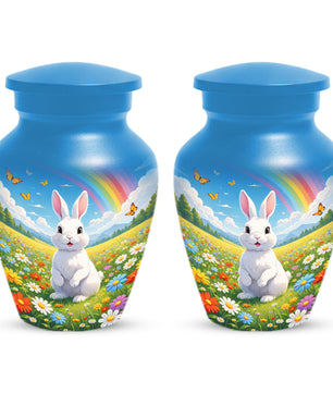 Personalized Bunny Rainbow Urn for Ashes – Custom Rabbit Cremation Urn, Adult Memorial Funeral Urn for Human Ashes