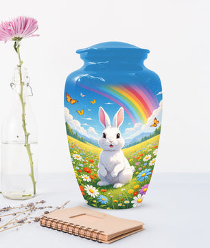 Personalized Bunny Rainbow Urn for Ashes – Custom Rabbit Cremation Urn, Adult Memorial Funeral Urn for Human Ashes