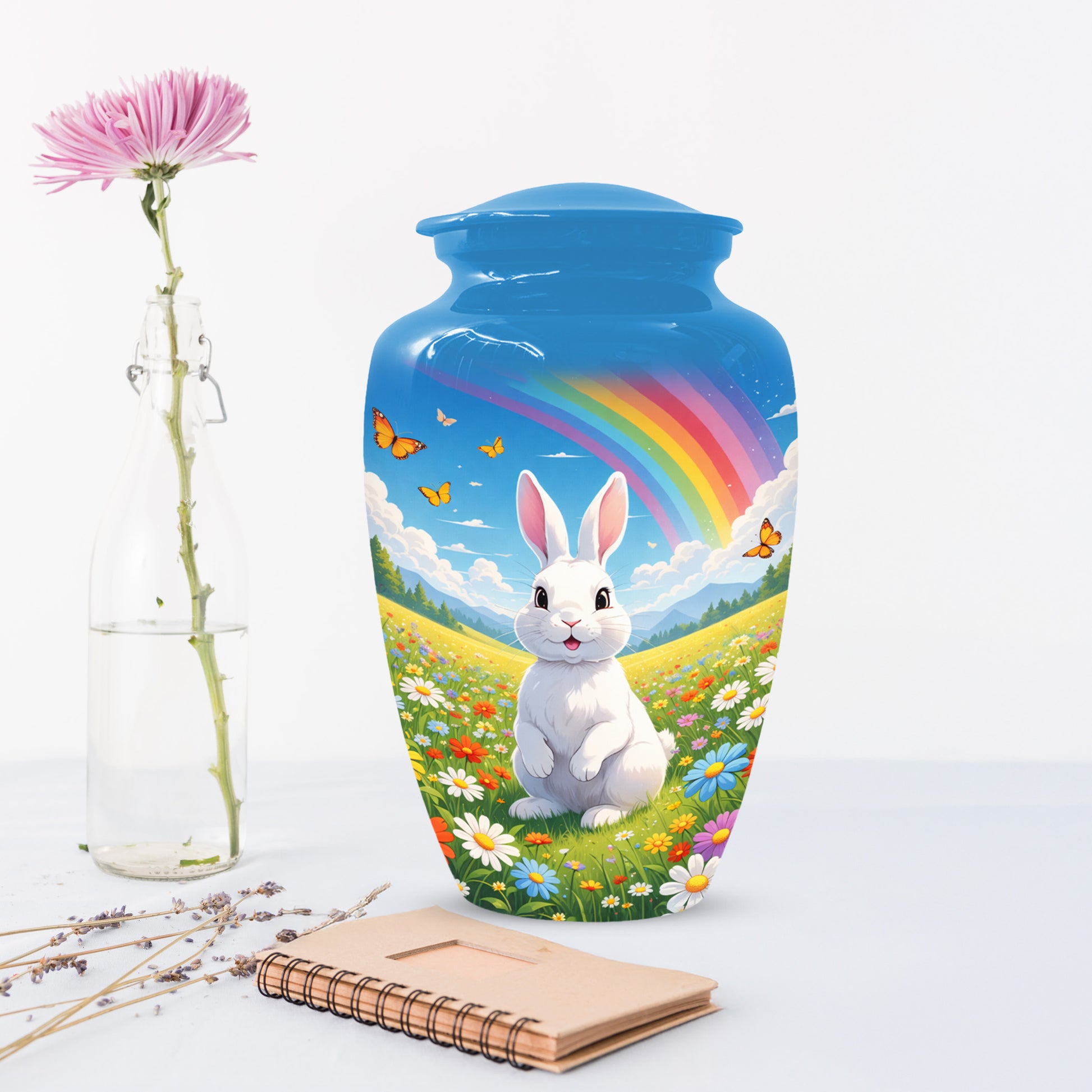 Personalized Bunny Rainbow Urn for Ashes – Custom Rabbit Cremation Urn, Adult Memorial Funeral Urn for Human Ashes