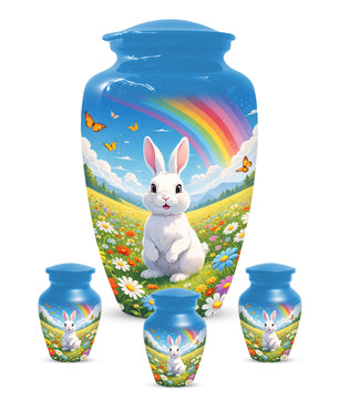 Personalized Bunny Rainbow Urn for Ashes – Custom Rabbit Cremation Urn, Adult Memorial Funeral Urn for Human Ashes
