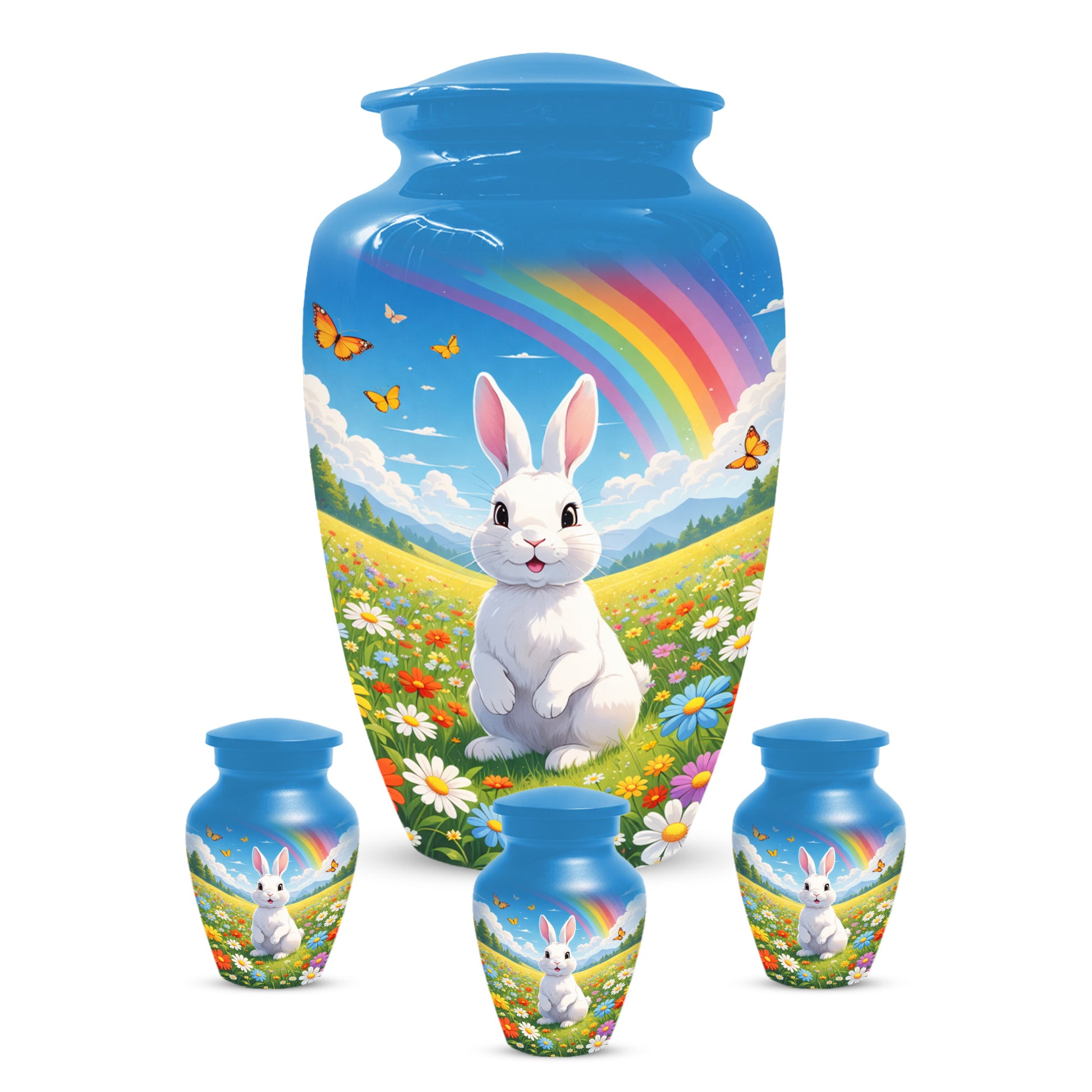Personalized Bunny Rainbow Urn for Ashes – Custom Rabbit Cremation Urn, Adult Memorial Funeral Urn for Human Ashes