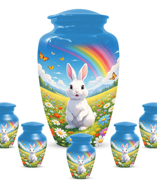 Personalized Bunny Rainbow Urn for Ashes – Custom Rabbit Cremation Urn, Adult Memorial Funeral Urn for Human Ashes