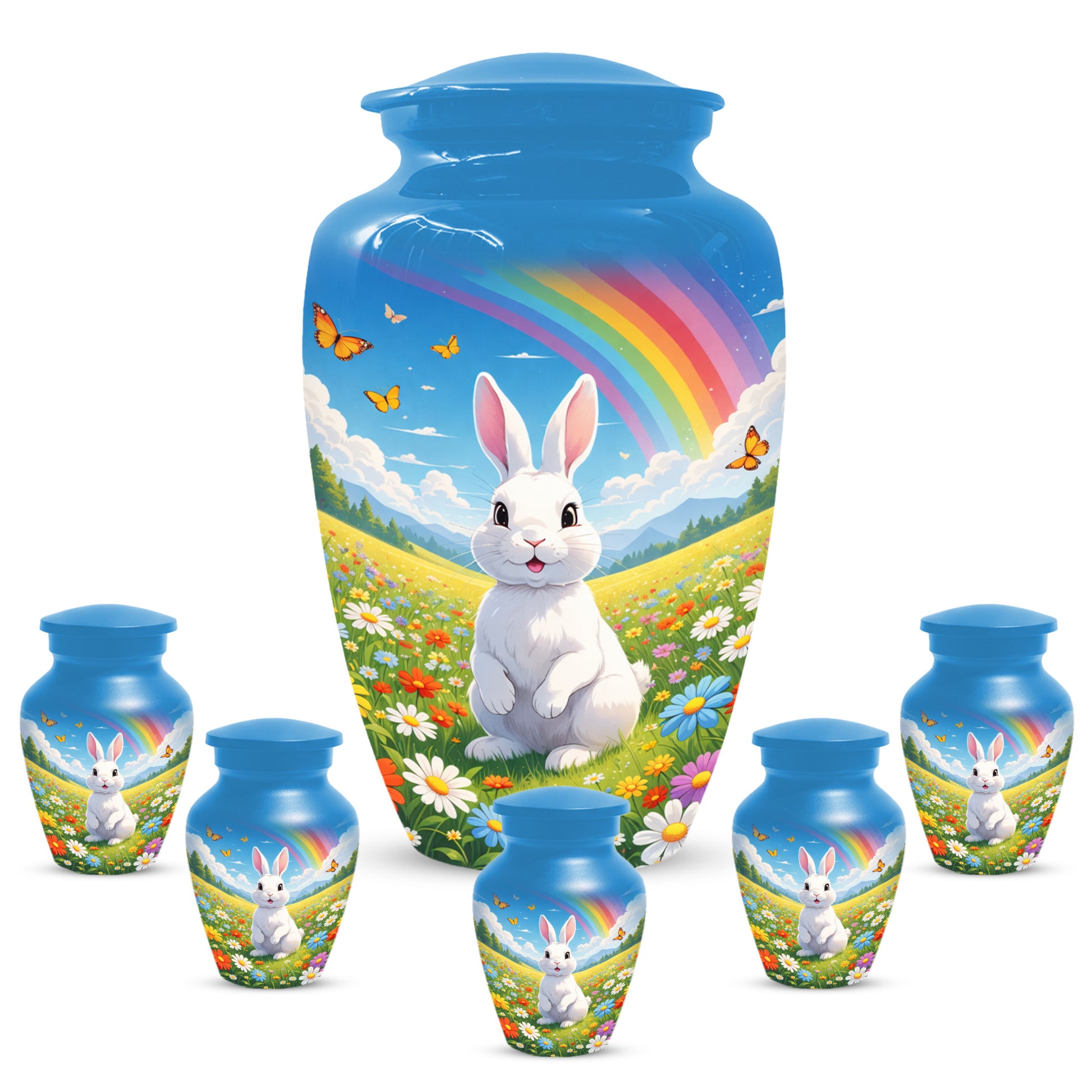 Personalized Bunny Rainbow Urn for Ashes – Custom Rabbit Cremation Urn, Adult Memorial Funeral Urn for Human Ashes