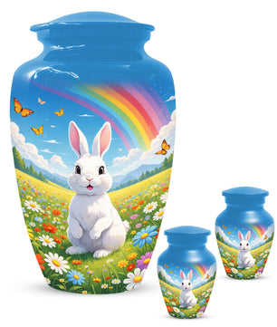 Personalized Bunny Rainbow Urn for Ashes – Custom Rabbit Cremation Urn, Adult Memorial Funeral Urn for Human Ashes