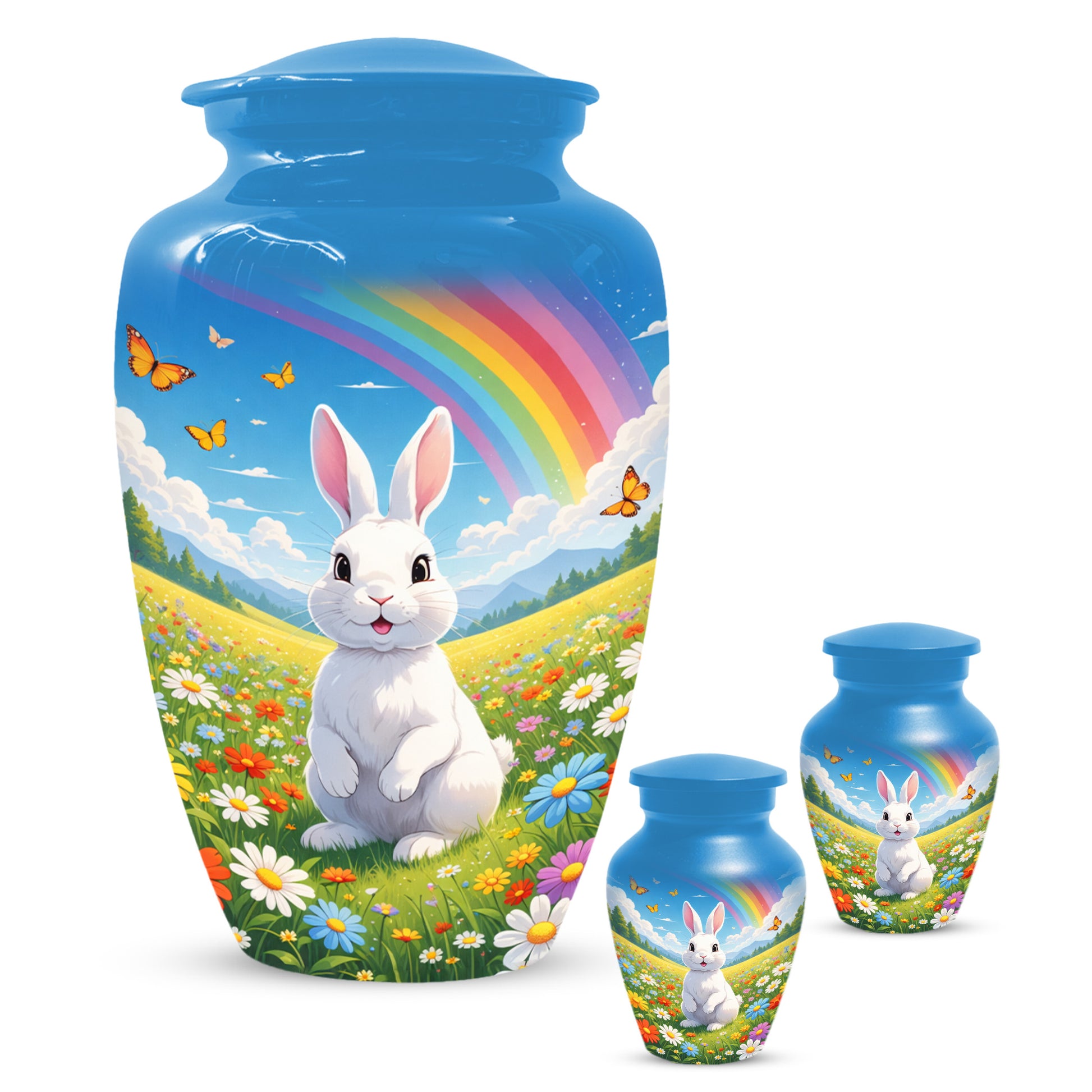 Personalized Bunny Rainbow Urn for Ashes – Custom Rabbit Cremation Urn, Adult Memorial Funeral Urn for Human Ashes