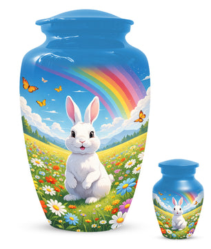 Personalized Bunny Rainbow Urn for Ashes – Custom Rabbit Cremation Urn, Adult Memorial Funeral Urn for Human Ashes
