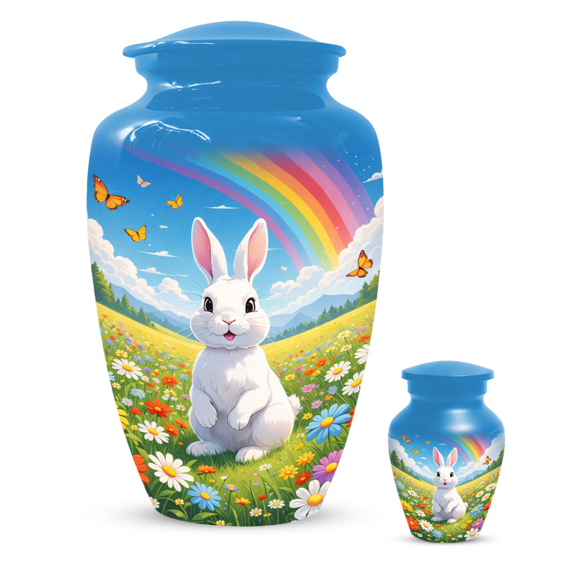 Personalized Bunny Rainbow Urn for Ashes – Custom Rabbit Cremation Urn, Adult Memorial Funeral Urn for Human Ashes
