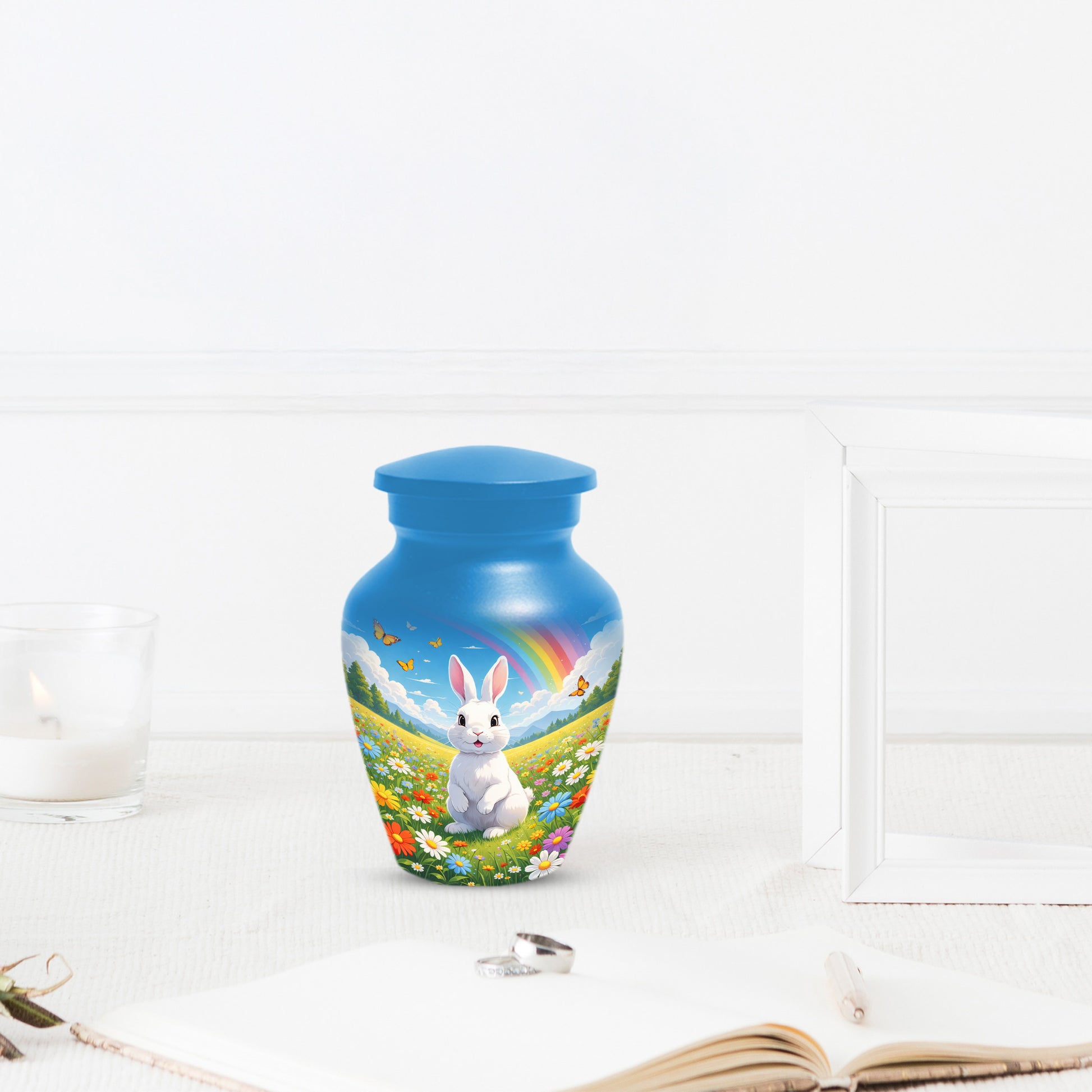 Personalized Bunny Rainbow Urn for Ashes – Custom Rabbit Cremation Urn, Adult Memorial Funeral Urn for Human Ashes