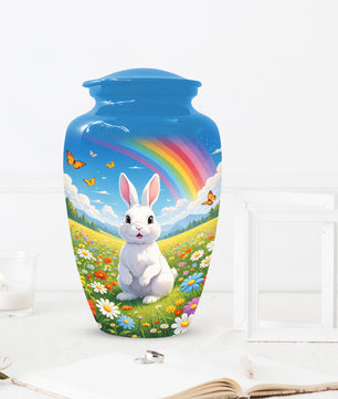 Personalized Bunny Rainbow Urn for Ashes – Custom Rabbit Cremation Urn, Adult Memorial Funeral Urn for Human Ashes