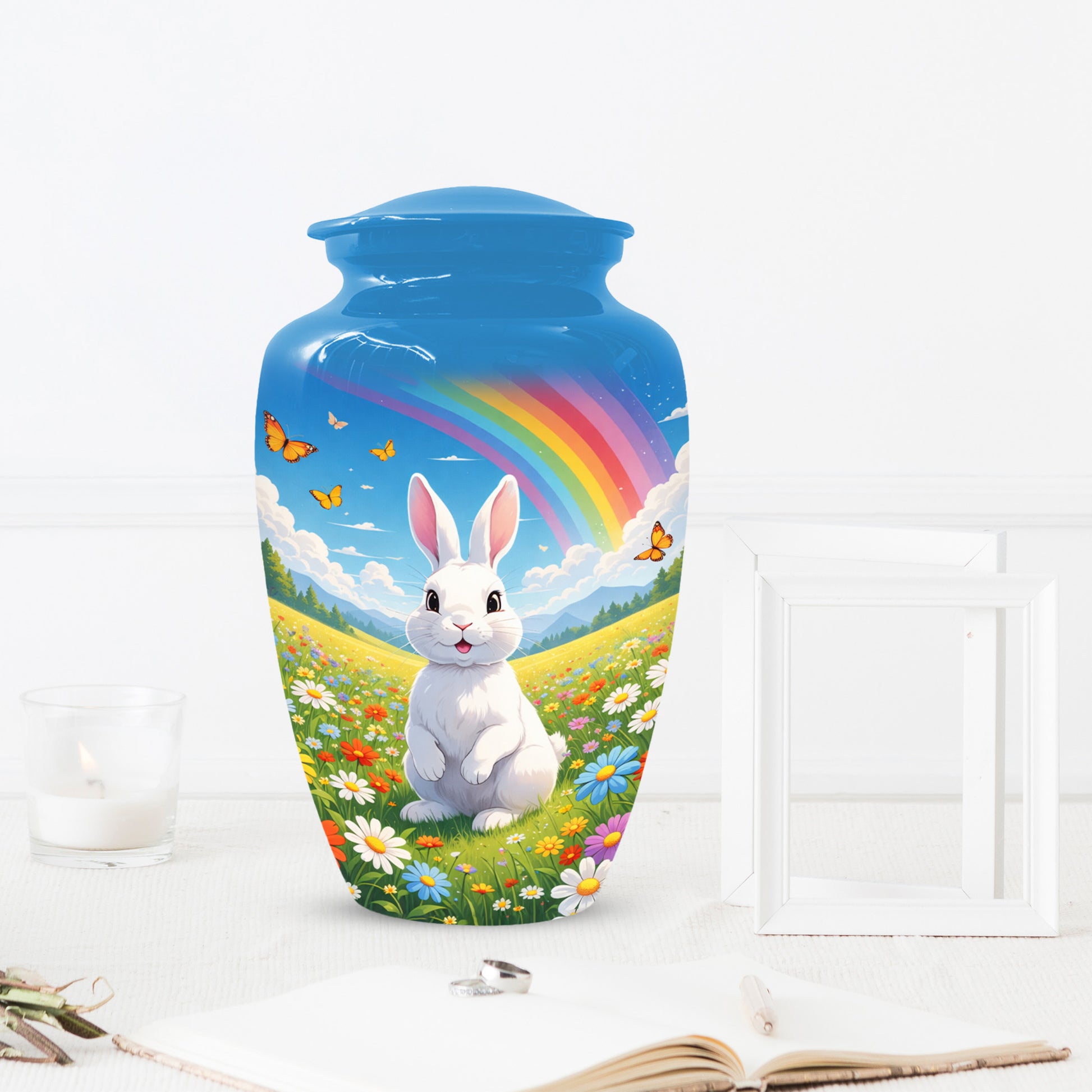 Personalized Bunny Rainbow Urn for Ashes – Custom Rabbit Cremation Urn, Adult Memorial Funeral Urn for Human Ashes