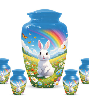 Personalized Bunny Rainbow Urn for Ashes – Custom Rabbit Cremation Urn, Adult Memorial Funeral Urn for Human Ashes