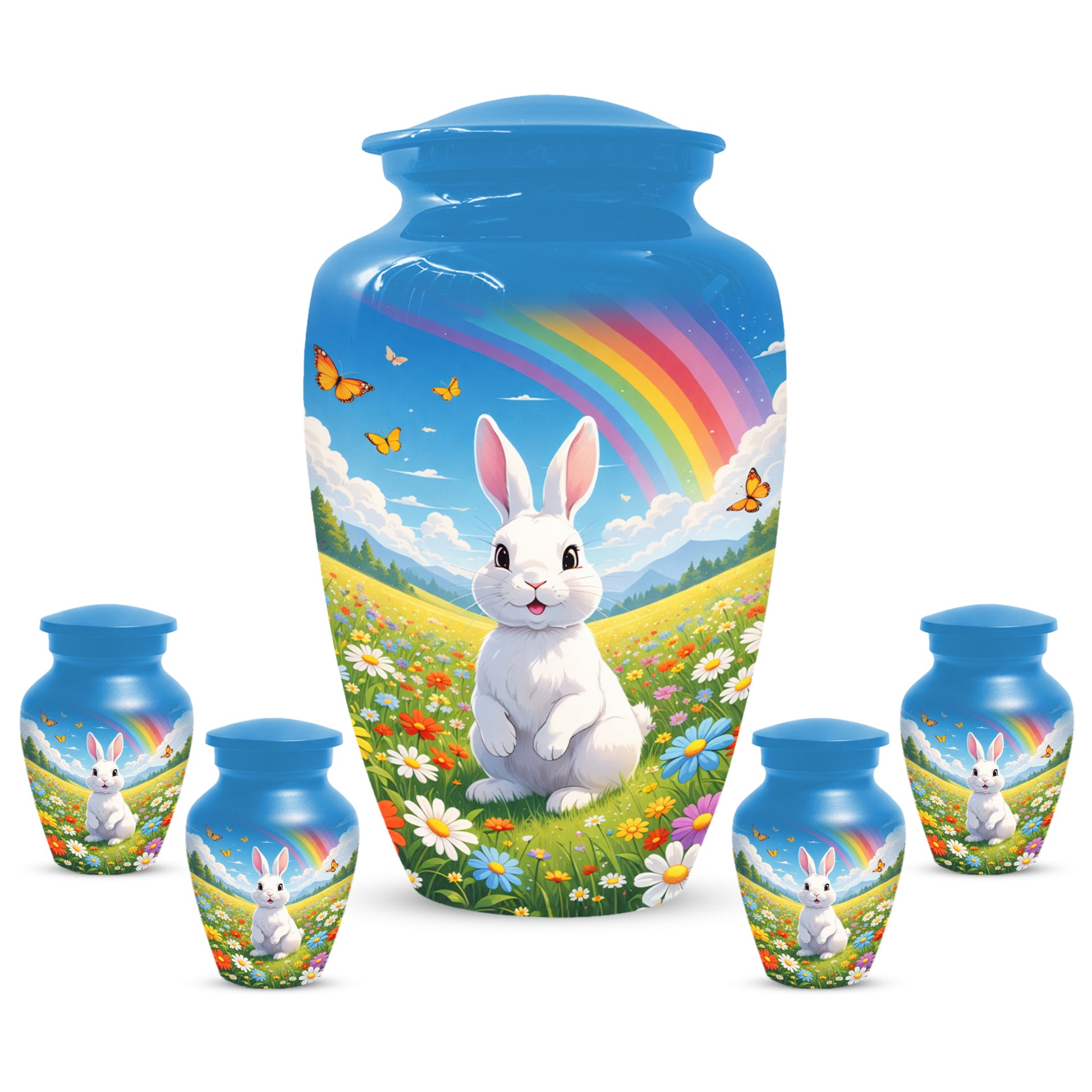 Personalized Bunny Rainbow Urn for Ashes – Custom Rabbit Cremation Urn, Adult Memorial Funeral Urn for Human Ashes