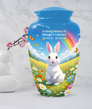 Personalized Bunny Rainbow Urn for Ashes – Custom Rabbit Cremation Urn, Adult Memorial Funeral Urn for Human Ashes