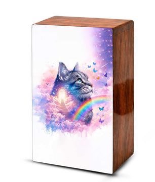 Rainbow Bridge Cat Urn for Ashes - Personalized Pet Keepsake Box - Cat Loss Gift
