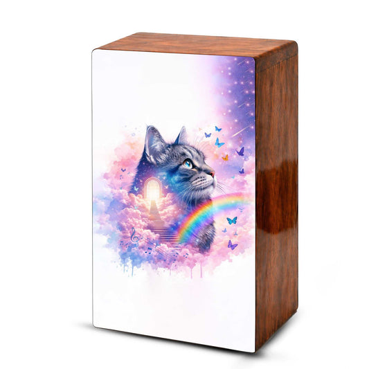 Rainbow Bridge Cat Urn for Ashes - Personalized Pet Keepsake Box - Cat Loss Gift