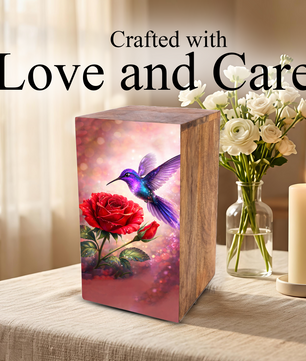 Purple Hummingbird Urn For Mom Ashes - Red Rose Mini Urns For Female
