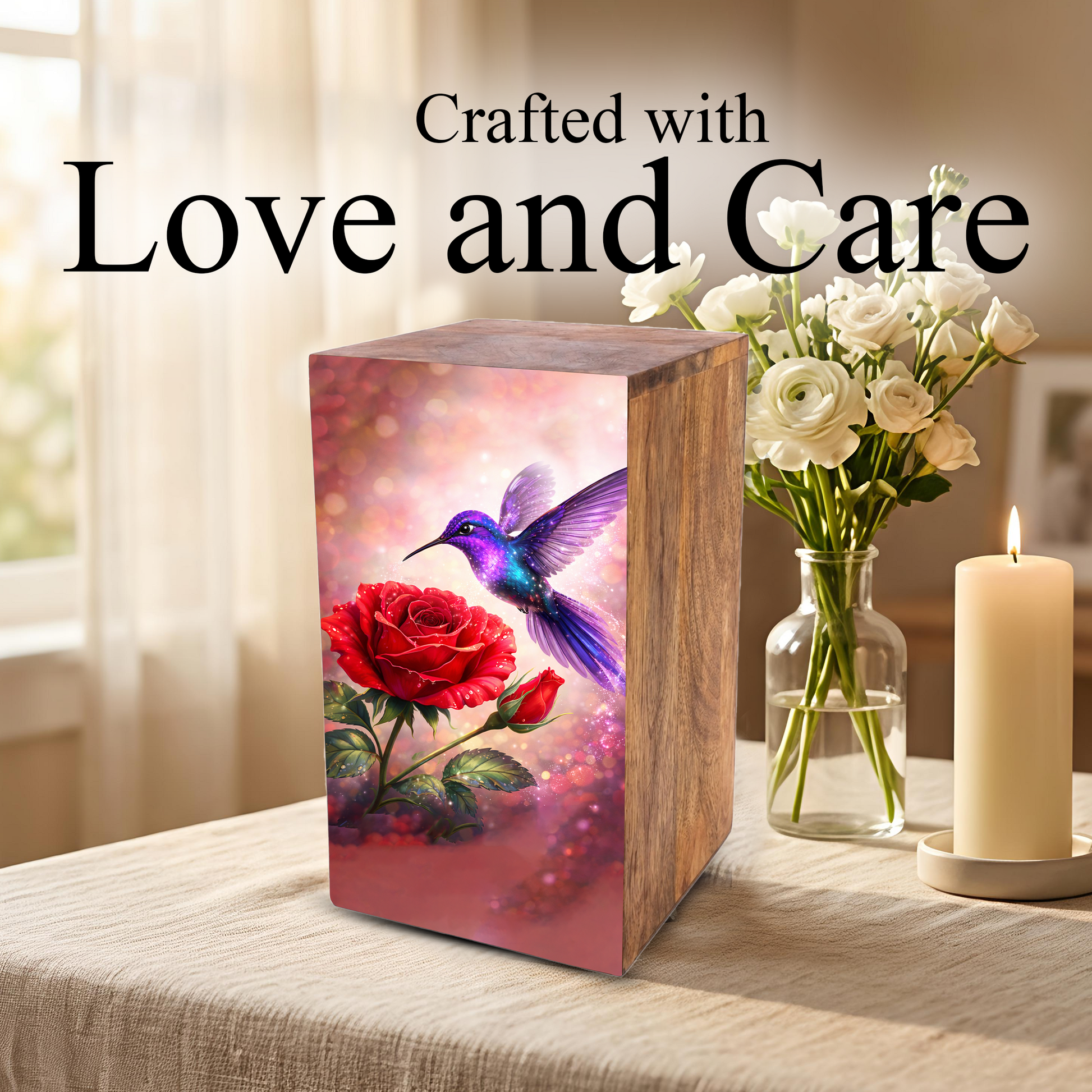Purple Hummingbird Urn For Mom Ashes - Red Rose Mini Urns For Female