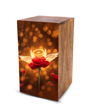 Red Rose Urn For Human Ashes - Angel Rose Decorative Wooden Box