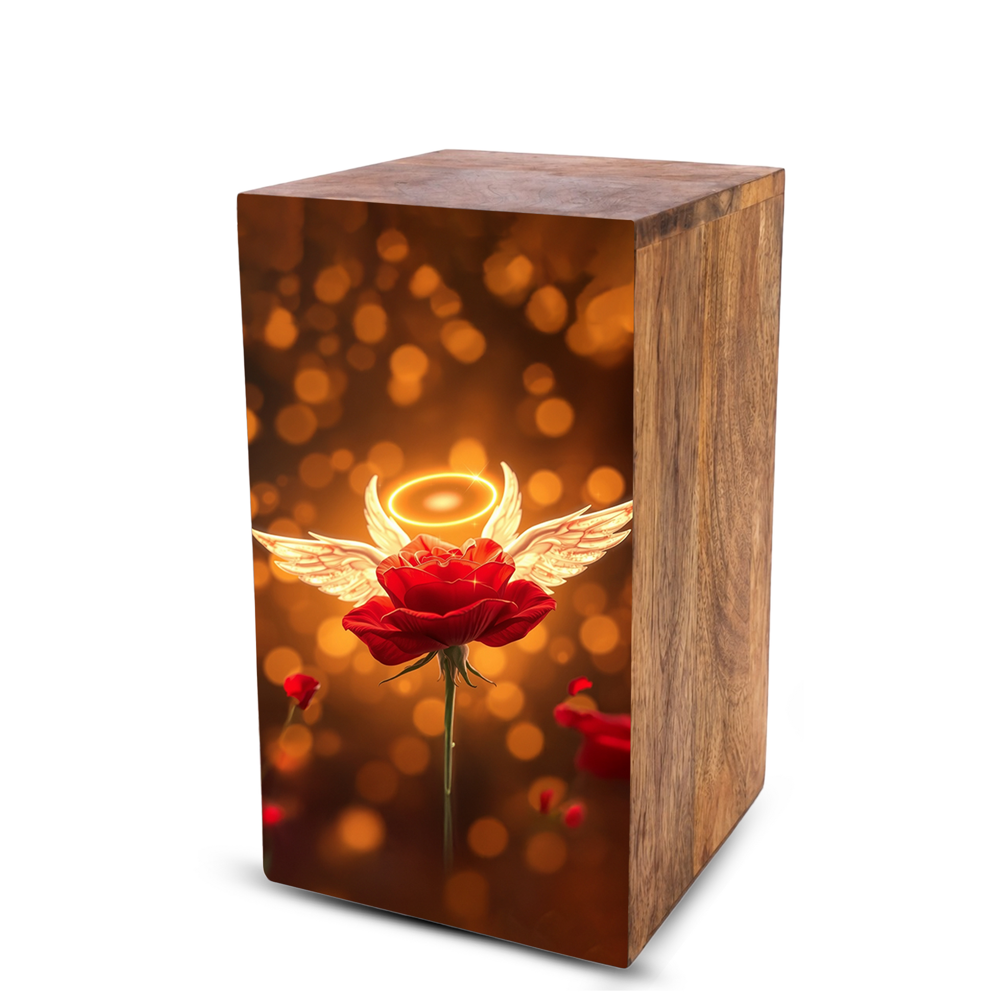 Red Rose Urn For Human Ashes - Angel Rose Decorative Wooden Box