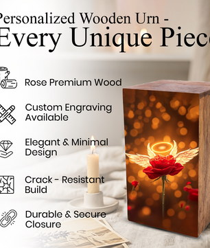 Red Rose Urn For Human Ashes - Angel Rose Decorative Wooden Box
