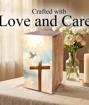 Dove Cross Urn For Ashes - Religious Wooden Cremation Urn Box