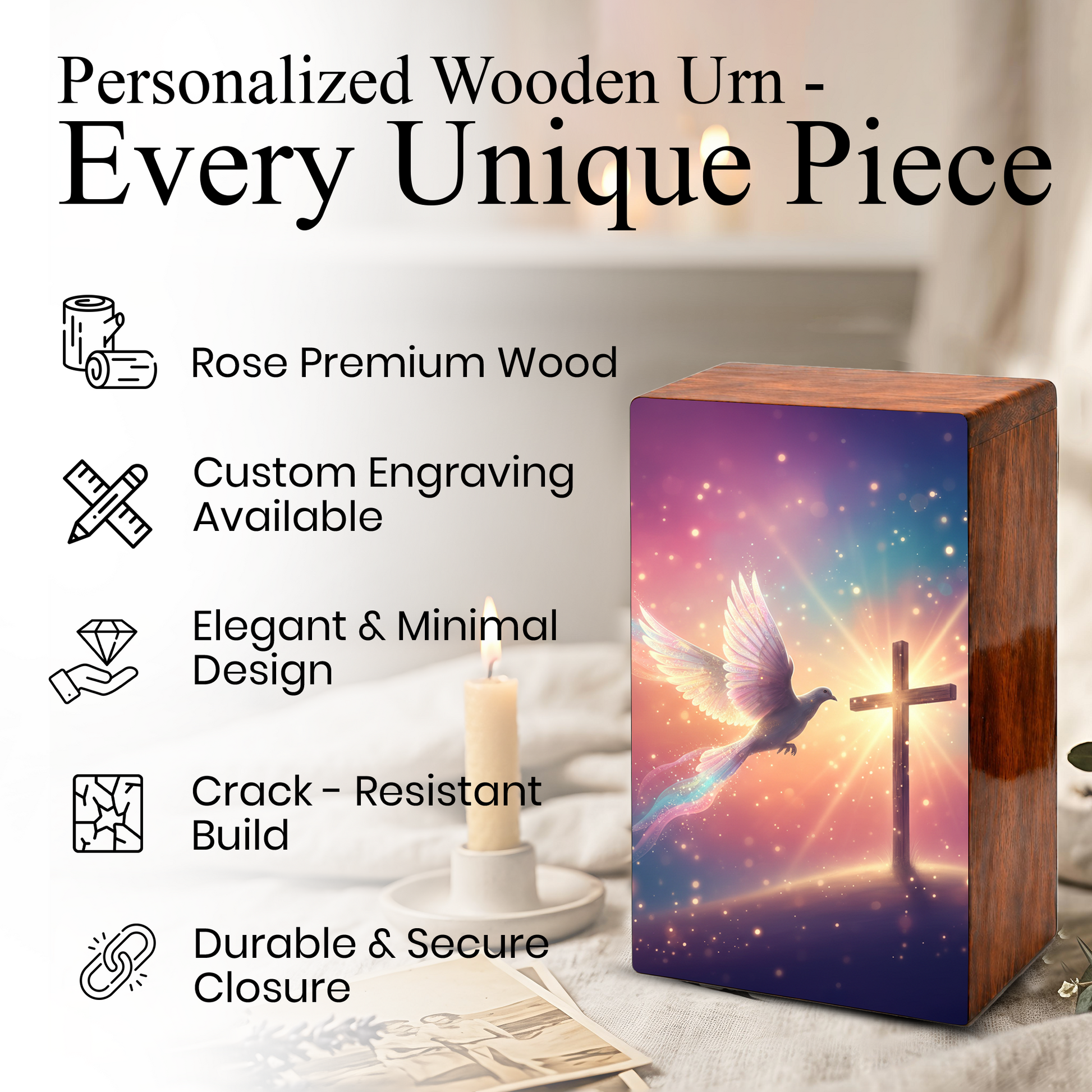 Cross Dove Cremation Urn for Ashes - Christian Memorial Urn with Spiritual Symbol