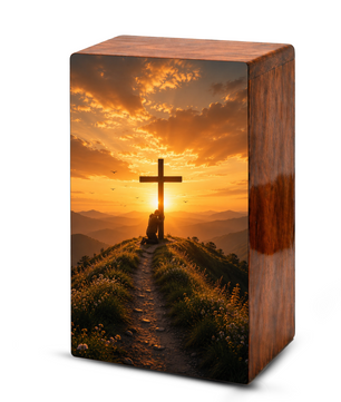 Religious Cross Large Urn Ashes Male - Wooden Celtic Cross Mini keepsake For Dad