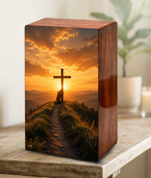 Religious Cross Large Urn Ashes Male - Wooden Celtic Cross Mini keepsake For Dad