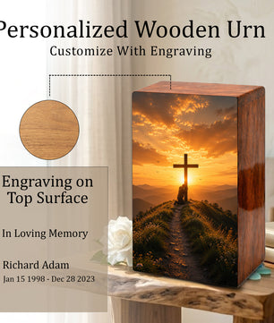 Religious Cross Large Urn Ashes Male - Wooden Celtic Cross Mini keepsake For Dad