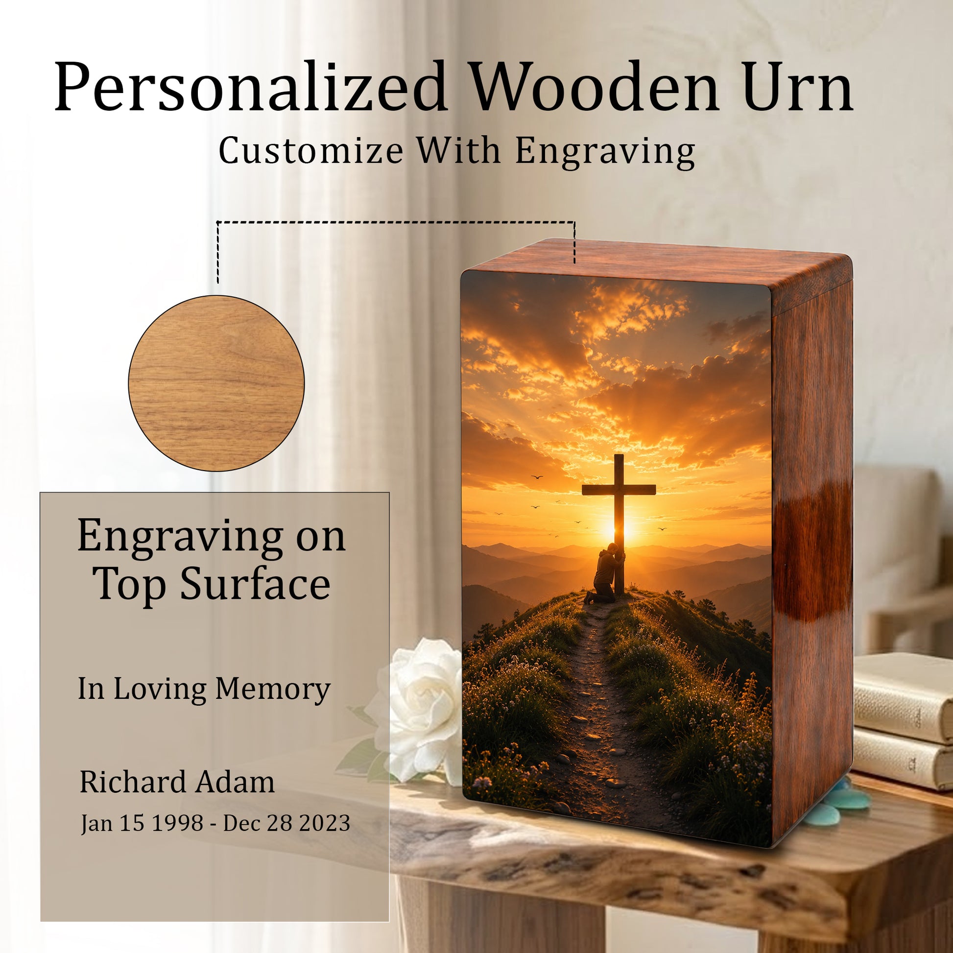 Religious Cross Large Urn Ashes Male - Wooden Celtic Cross Mini keepsake For Dad