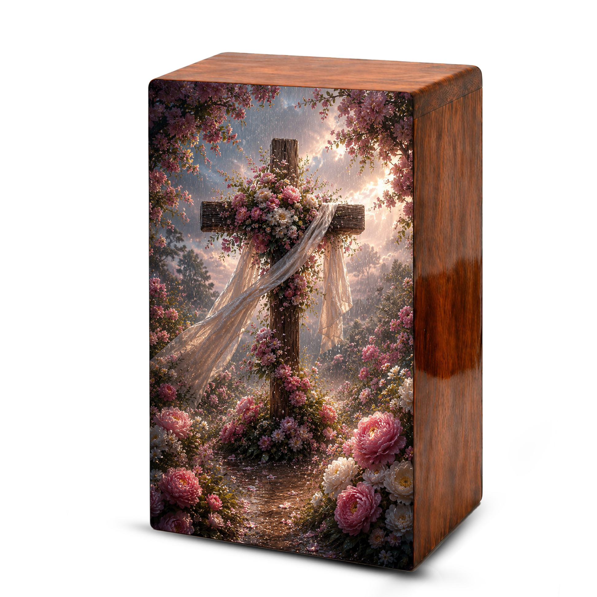 Celtic Cross Urn For Human Ashes - Religious Memorial Wooden Keepsake Urn Box